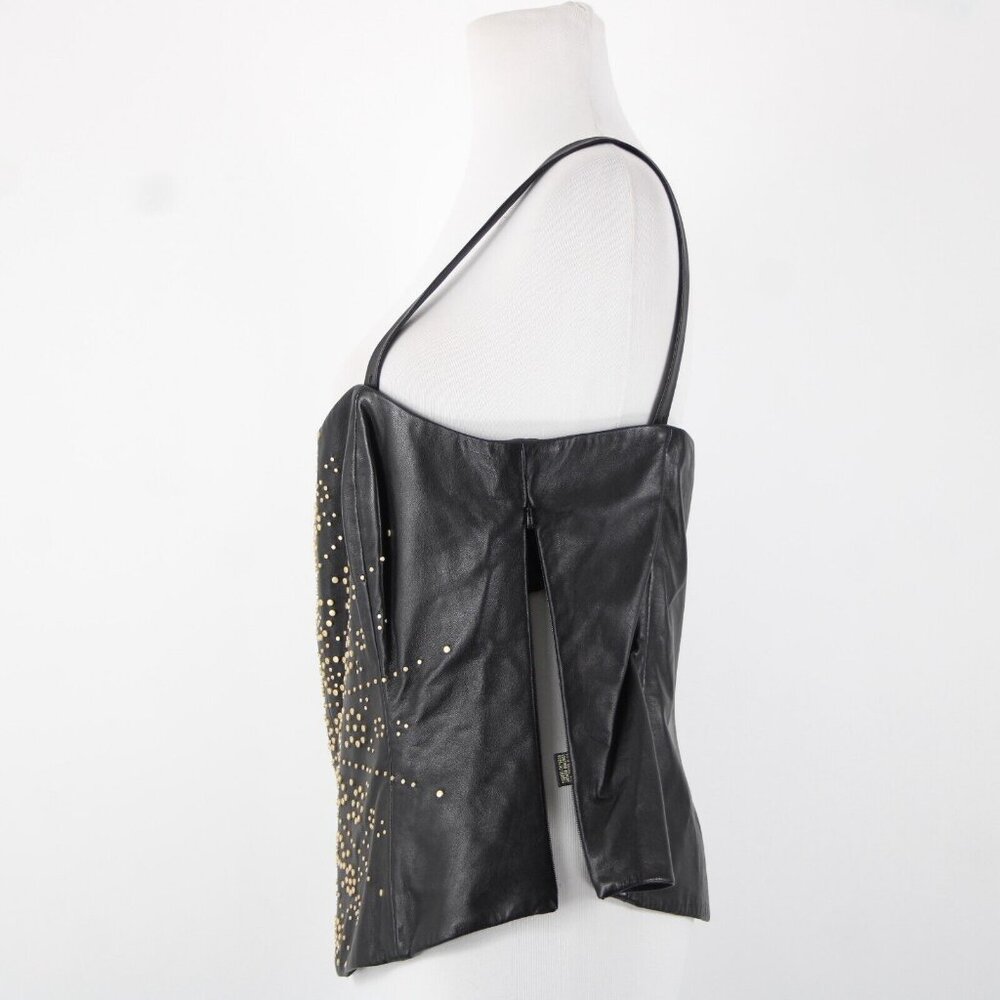 Dana Buchman Sz 12 Black Bronze Lined Studded 100% Leather Poly Lined Corset Top - Picture 8 of 16